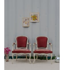 Paire de fauteuils en bois et velours rose Ernest N°987- Produit chiné Debongout