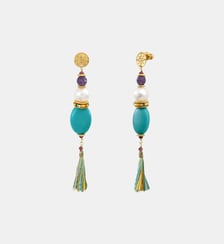 Boucles d'oreilles longues tiges percées   doré à l'or fin - Tiki Satellite