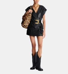 Robe courte ceinturée en cuir d'agneau Balmain