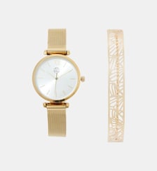 Coffret montre cadran rond bracelet maille et sa manchette Balaboosté