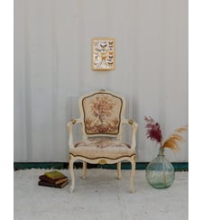 Fauteuil en bois et tissu beige Ernest N°1532- Produit chiné Debongout