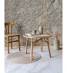 Petite table basse ronde en rotin beige Léonie N°1167- Produit chiné Debongout