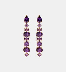 Boucles d’oreilles longues plaquées or jaune 18 carats avec cristaux violets Aristocrazy