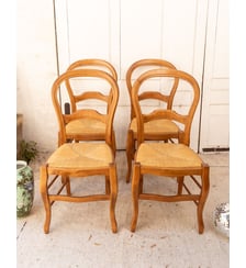 Lot de 4 chaises en bois et paille Claude N°1451- Produit chiné Debongout