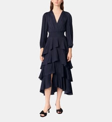 Robe fluide mi-longue à volants Maje