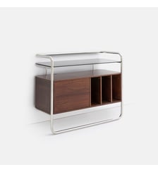Meuble vinyle caisson 1 porte, métal acier chromé et MDF plaqué noyer La Redoute Interieurs