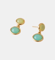 Boucles d'oreilles doubles cabochons facettés vert et bleu Balaboosté