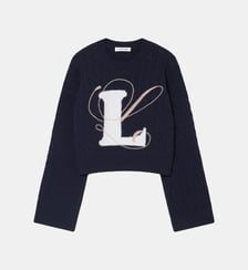 Pull maille torsadée intarsia broderie Lacoste