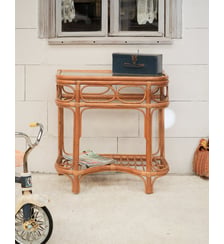 Table d'appoint en verre et rotin Francine N°1568- Produit chiné Debongout