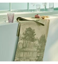 Chemin de table pur coton antitache motif jacquard vert Jardin spirituel olive Garnier Thiebaut