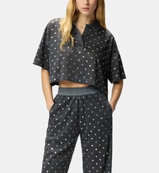 Polo cropped en maille filet à sequins miroirs Pinko