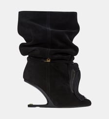 Bottines No Wedge à pompon en cuir suédé Balmain