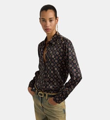 ARLES SHIRT IN PRINTED STRETCH SILK SATIN - DARK GREEN MULTICOLOR Momonì