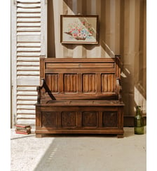 Banc coffre d'église en bois Antoine N°414- Produit chiné Debongout