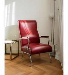 Fauteuil chromé en simili cuir rouge Jakob N°833- Produit chiné Debongout