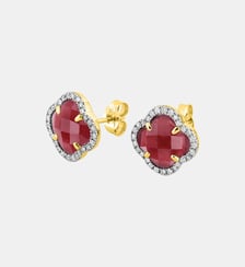 Puces d'oreilles, quartz rouge, diamants, or jaune Morganne Bello