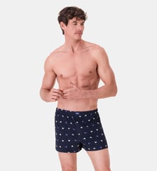 Caleçon à motif puzzle bleu acier en jersey de coton Le Slip Francais