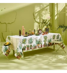 Nappe lin & coton lavé 190 g/m² imprimé vert marron Jardin provencal olive Garnier Thiebaut