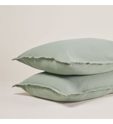 Lot De 2 Taies D'Oreiller  Gaze de coton lavé finition frangée, 65x65 cm Madura