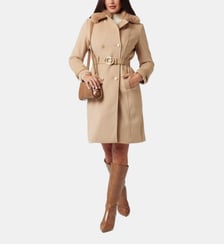 Manteau droit mi-long col effet fourrure Guess