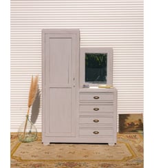 Armoire asymétrique en bois bleu gris Blandine N°489- Produit chiné Debongout