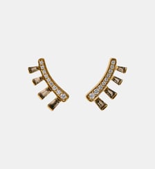 Boucles d’oreilles grimpantes en or jaune 9K avec diamants et quartz bruns Aristocrazy