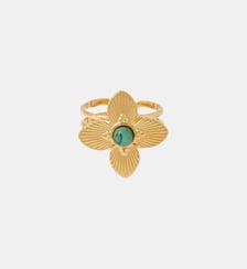Bague fleur avec pierre acier inoxydable doré Balaboosté