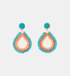 Boucle d'oreilles goutte perle de rocaille bleu et orange Balaboosté