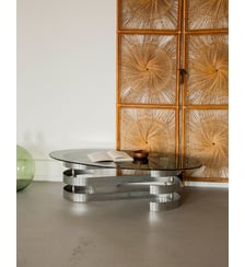 Table basse en verre fumé et inox Donna N°1546- Produit chiné Debongout
