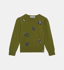 Pull - Olive laine broderies fleurs Tartine Et Chocolat
