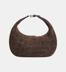 Petit sac hobo Juliette en cuir refente de velours embossé crocodile Le Tanneur