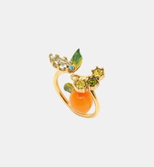 Bague ajustable orange et pierres bleues et vertes Les Néréides