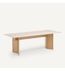 Table de repas, en travertin et chêne massif blanchi, 8 couverts AM.PM