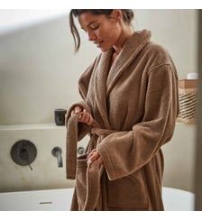 Peignoir col châle 100% Coton BIO, DOUCEUR NATURE Blanc Cerise