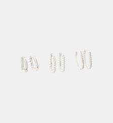 Set de 3 paires de créoles rectangulaires argentées Balaboosté
