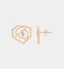 Boucles d'oreilles puces Rose Perlée en Plaqué Or avec diamant blanc La Garçonne Diamant