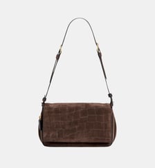 Petit sac bandoulière Aurore en cuir refente de velours embossé crocodile Le Tanneur