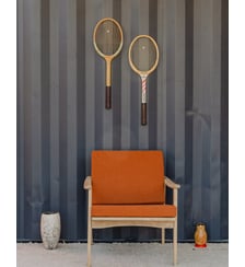 Fauteuil en bois et coussins en tissu orange Jakob N°1181- Produit chiné Debongout