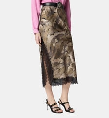 Jupe midi fendue camouflage à dentelle Pinko