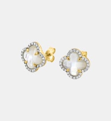 Puces d'oreilles, nacre blanche, diamants, or jaune Morganne Bello