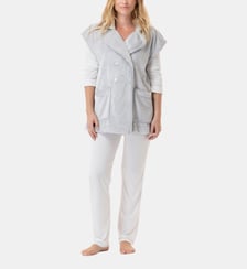 Veste manches courtes boutonnée en peluche flanelle ESSENTIEL H76A Lingerie Le Chat