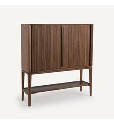 Buffet haut/bar en plaqué noyer et cuir AM.PM