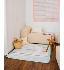 Tapis tissé à rayures bleu Olivier N°124- Produit chiné Debongout