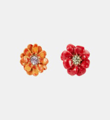 Boucles d'oreilles tiges petites fleurs zinnias rouge et orange Les Néréides