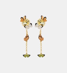 Boucles d'oreilles tiges pendantes papillons et pierre en verre taillé Les Néréides