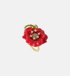 Bague ajustable coquelicot rouge et oxydes de ziconium Les Néréides