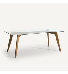 Table rectangulaire verre et noyer massif AM.PM