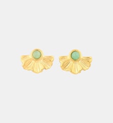 Petites puces d'oreilles gingko en acier inoxydable et pierre Balaboosté