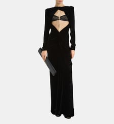 Robe longue en velours et dentelle Balmain
