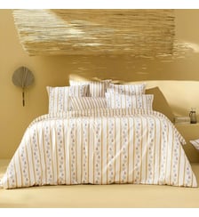 Lot h.couette +taies percale de coton lavé rayé beige jaune Honfleur paille Garnier Thiebaut